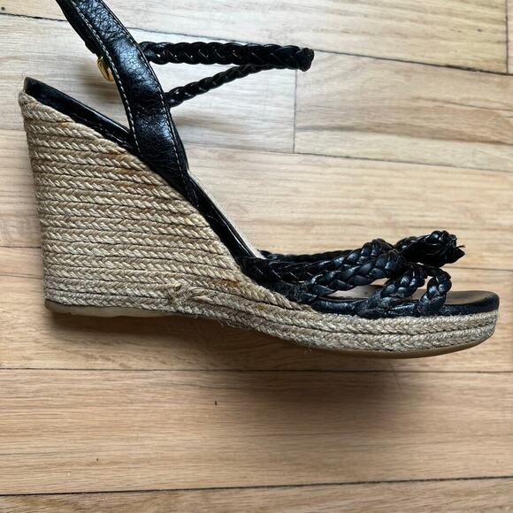 Prada Women's 35 US 5 Leather Braided Espadrilles Black Strappy Sandals Luxury - Picture 11 of 16